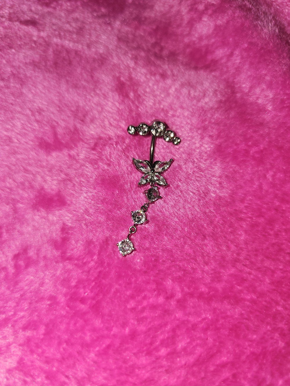 Amazon Silver Butterfly Dangle Belly Ring with Clear Crystals